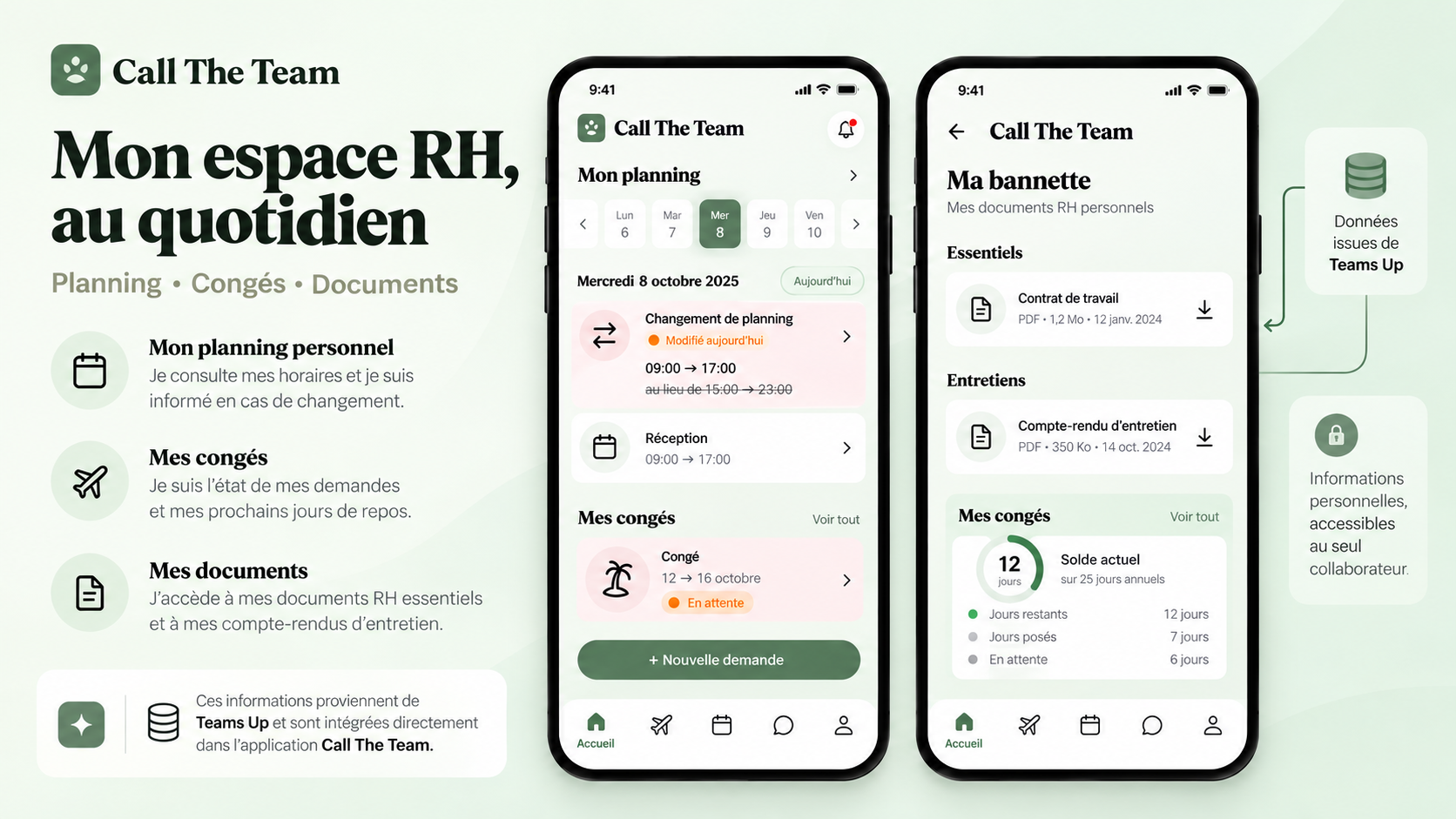 Une application, deux usages : le réseau Call The Team et l’espace RH privé Team’s Up