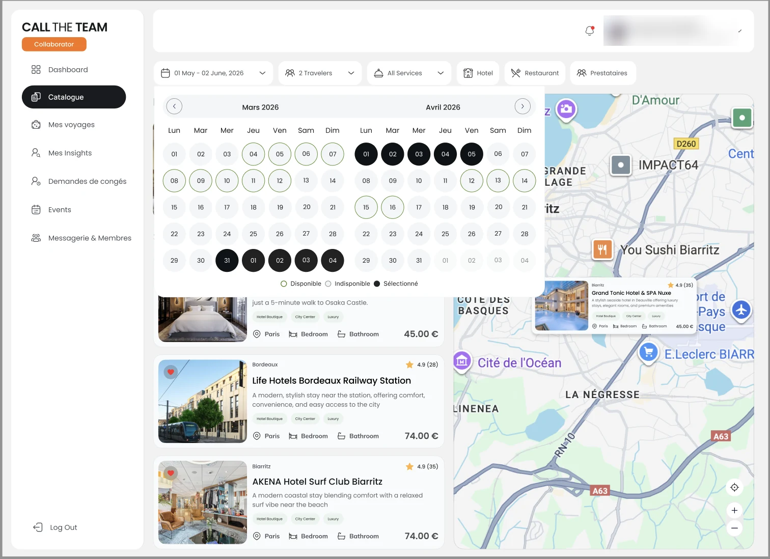Recherche sur la carte du réseau
